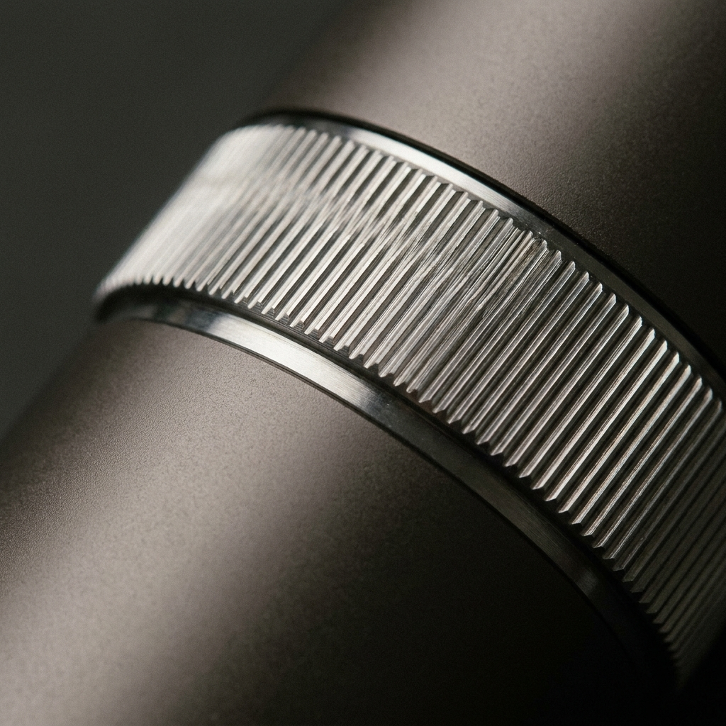 Macro detail of the knurled grind adjustment collar