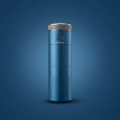 Fimorena portable espresso machine in ocean blue, side elevation