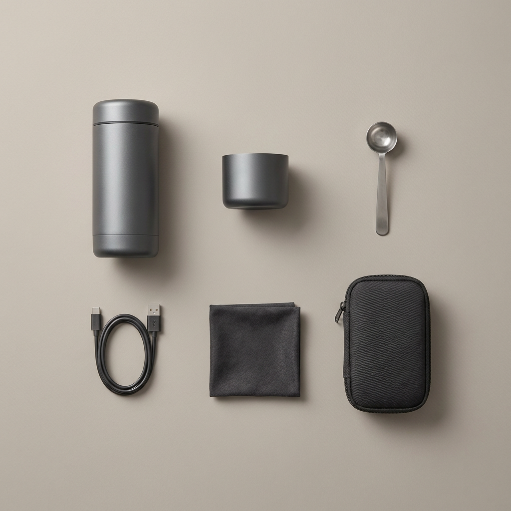 Everything in the space grey gift set laid out flat
