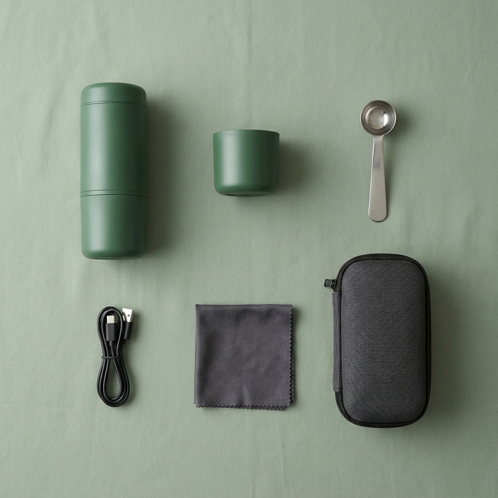 Everything in the forest green gift set laid out flat