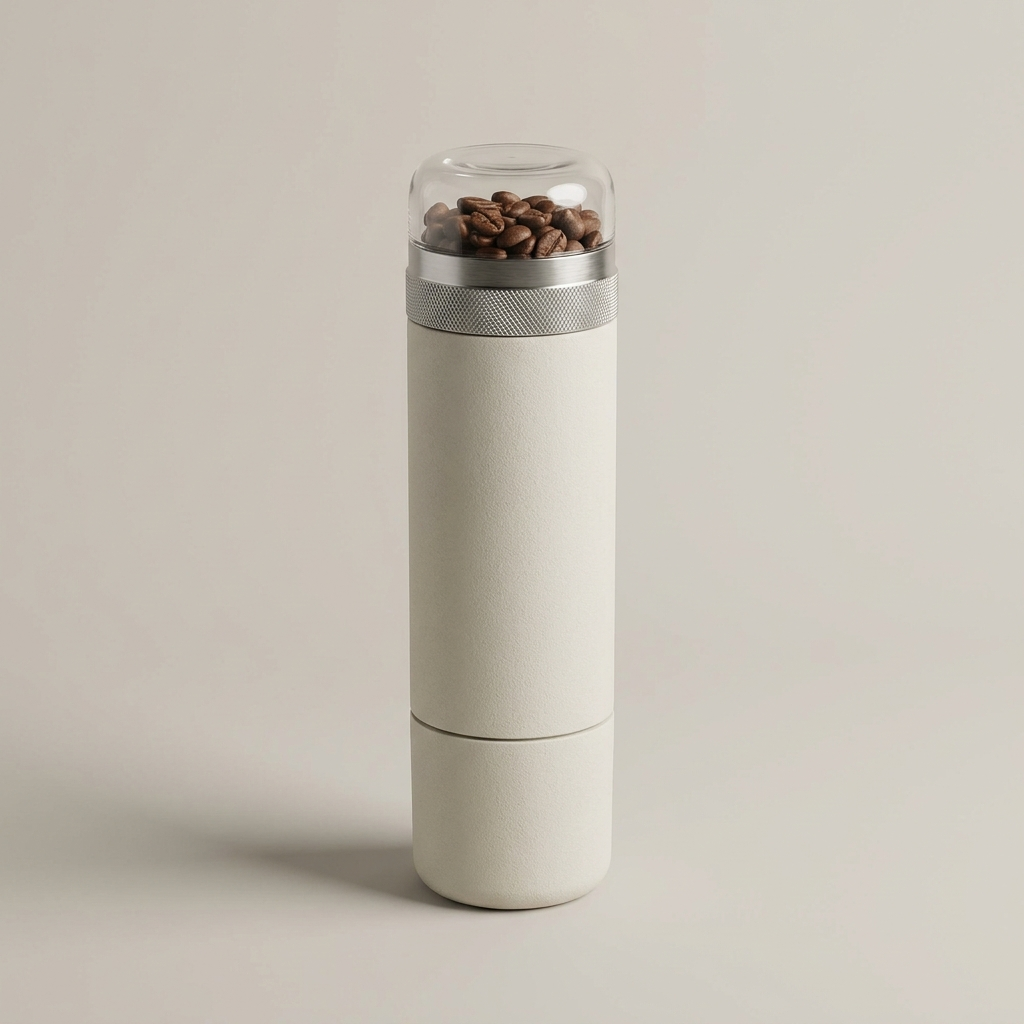 Portable electric coffee grinder in sandstone white